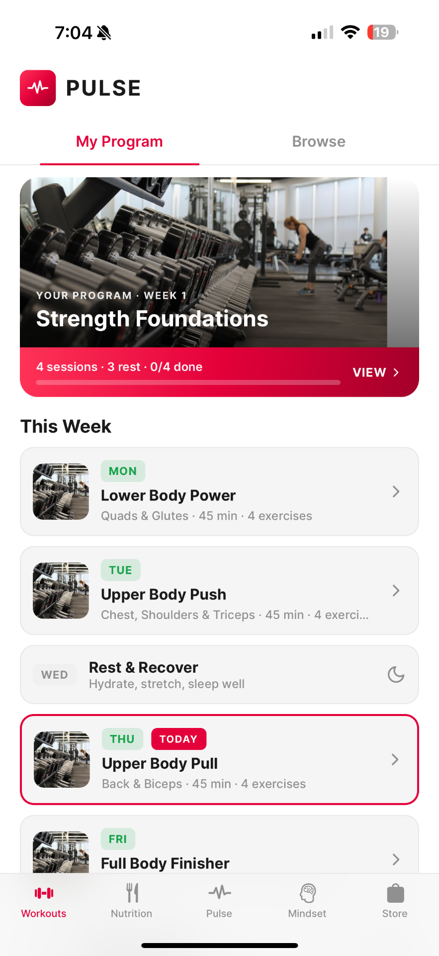 Pulse app — Strength Foundations workout program