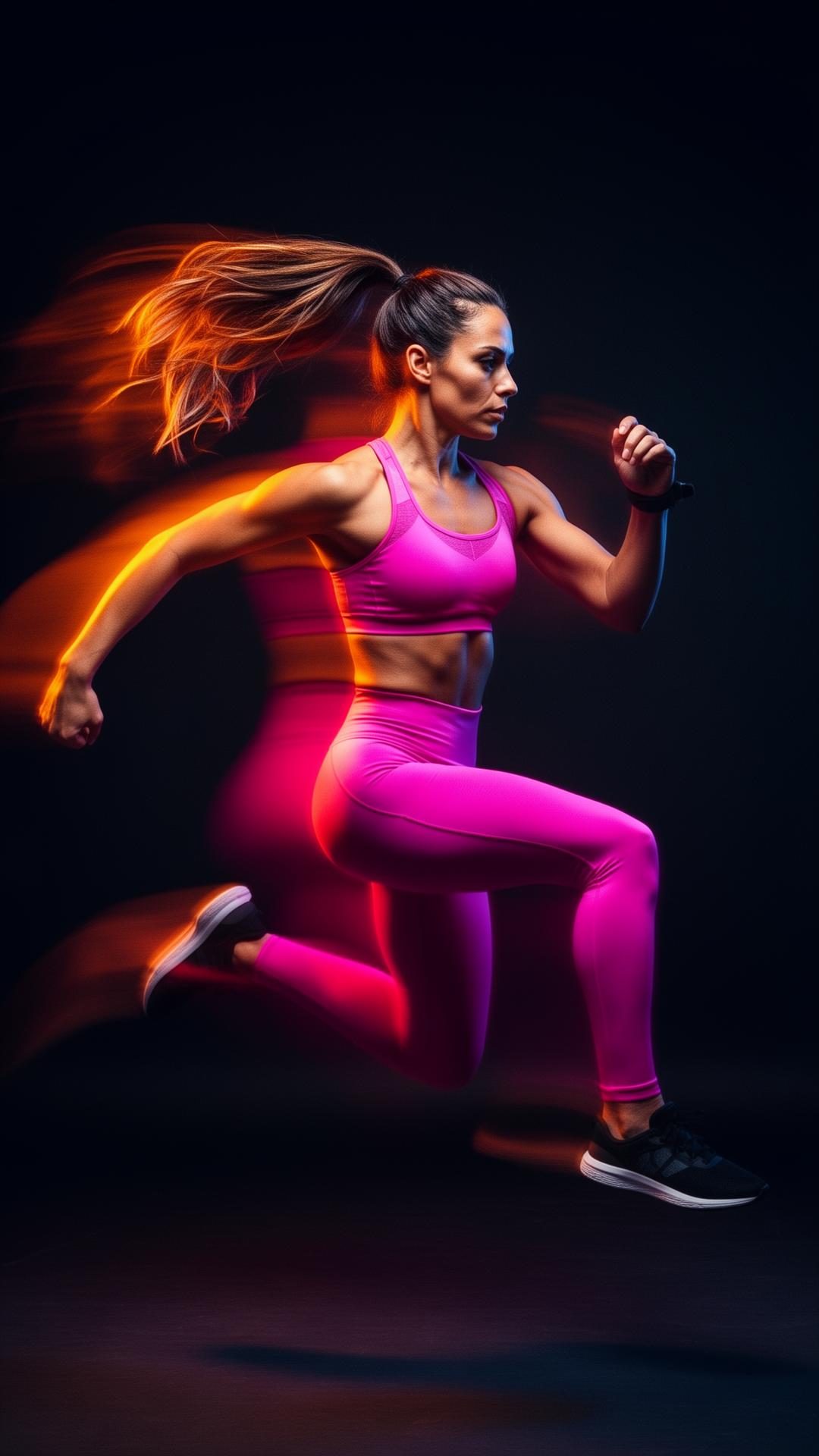 Athletic woman mid-workout in vibrant pink activewear